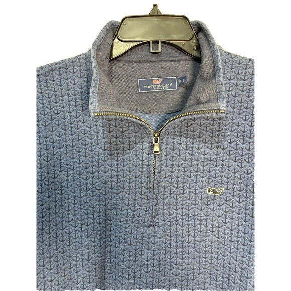 Vineyard Vines Pullover Blue  Anchor  1/4 Zipper Hoodie Mens Large - Picture 4 of 6